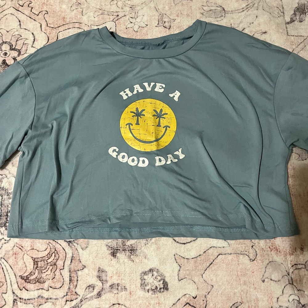 Blue Graphic Tee with Smiley Face